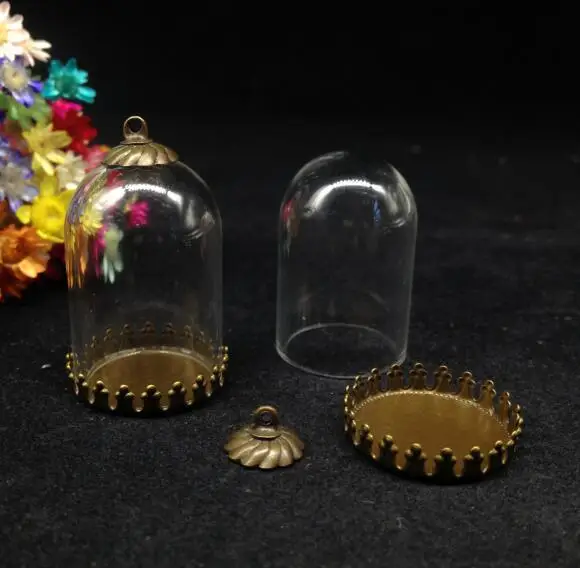 20 компл./лот 30*20 мм стеклянный шар трубка колокольчик поддон Корона бусины шапка