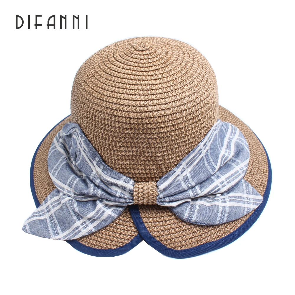 

Difanni Fashion Summer Hats For Women Wide Brim Ribbon Butterfuy Bow Sun Hat Visor Panama Straw Bucket Hat Beach Travel Chapeu