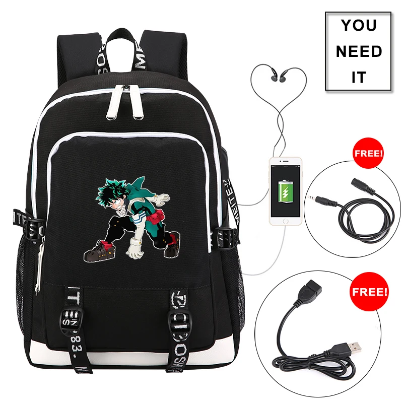 Высокое качество My Hero Academy школьная сумка аниме рюкзак для путешествий usb зарядка Рюкзак для ноутбука Bakugou костюм кацуки для косплея сумки Rugzak