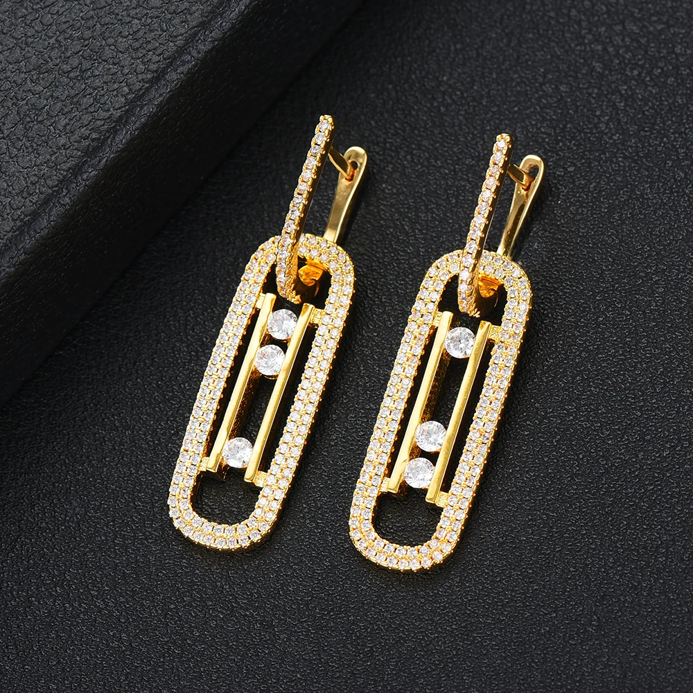 GODKI Luxury Hollow Geometry Long Dangle Earrings for Women Wedding Full Micro CZ Cubic Zircon Dubai Indian Bohemia Hot | Украшения и