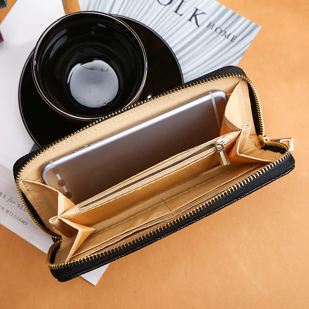 Женский ретро кожаный Длинный кошелек в клетку портмоне с отделением для карт