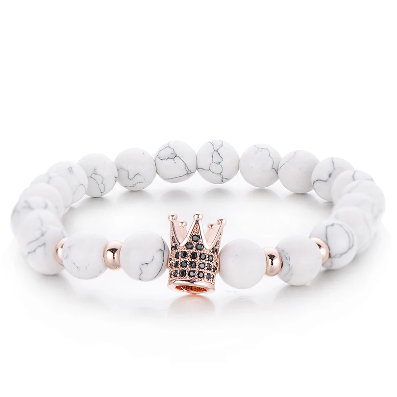 Punk Style Fashion CZ Imperial Crown Strand Bracelets For Men Pulseiras Vintage Women Bangles 8mm Matt Stone Bracelet | Украшения и