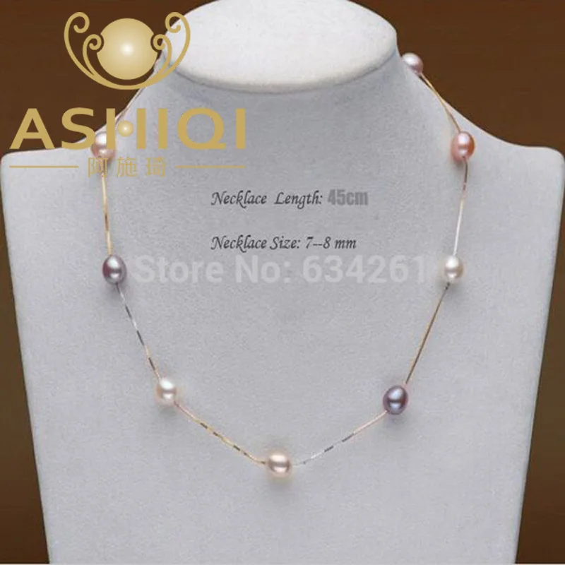 Женское жемчужное ожерелье из серебра 100% пробы ASHIQI подарочное ювелирное изделие