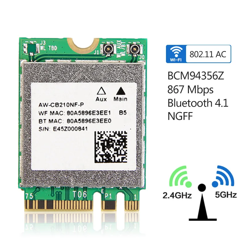 

Двухдиапазонный AC1200 Broadcom BCM94356Z NGFF M.2 WiFi Bluetooth 4,1 WLAN 802.11ac 867 Мбит/с 2,4G/5 ГГц мини Сетевая карта AW-CB210NF-P