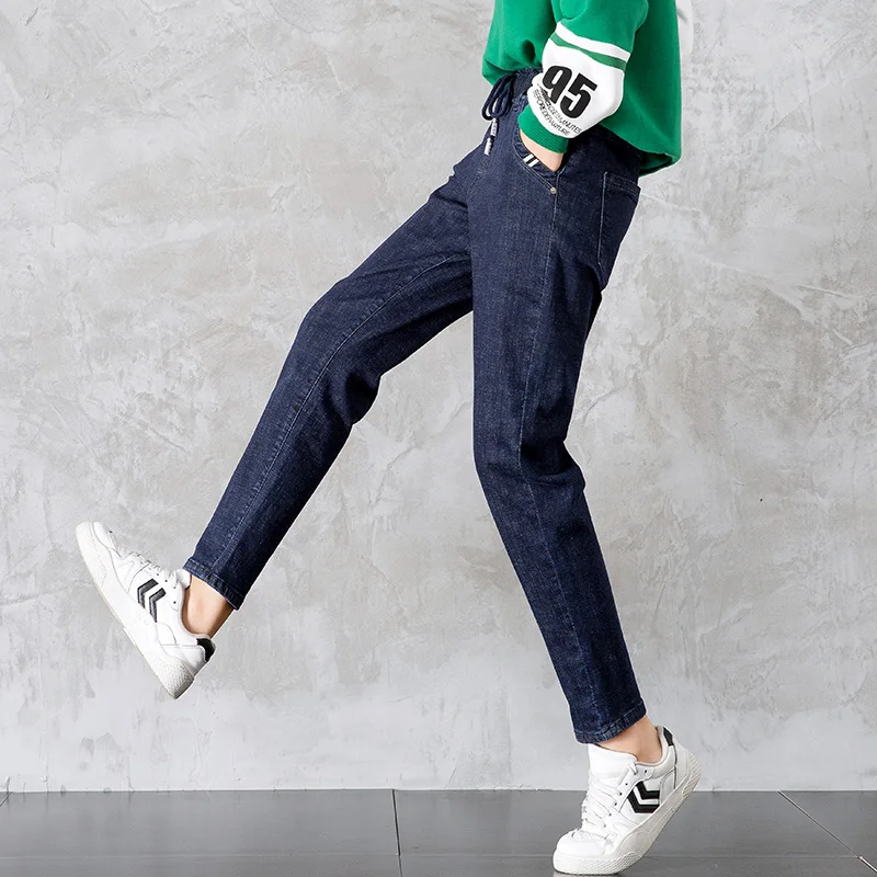 2018 Spring/Autumn Women's Jeans Loose Elasticity Waist Large Size Lady Harlan Pants Casual Thin Denim |