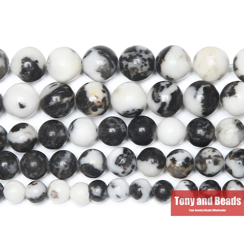 

Natural Stone Black and White Zebra Jasper Round Beads 15" Strand 4 6 8 10 12MM Pick Size For Jewelry Making