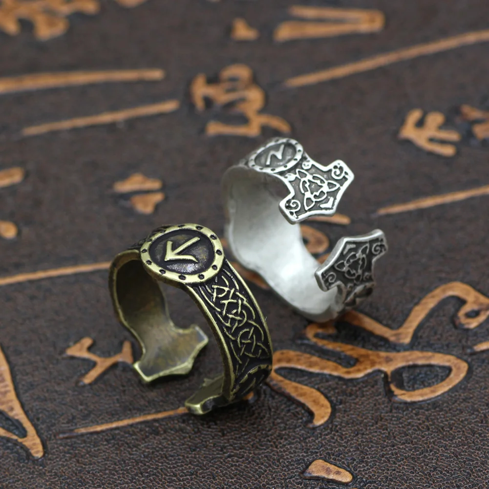 Мужской норвежский викинг кельтские кольца регулируемые амулет Runic