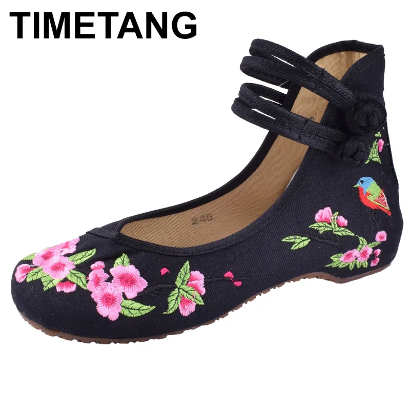 

TIMETANG Chinese Traditional Embroidery Women Canvs Shoes Casual Floral Ladies Shoe New Women Flats Dance Single Shoes E187