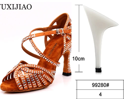bronze heel 10cm WUXIJIAO Танцевальная обувь джаз обувь для латинских танцев для женщин сальса латинские туфли для девочек бальные туфли для латинских танцев черная бронзовая кожа Curban Heel - Цвет: bronze heel 10cm