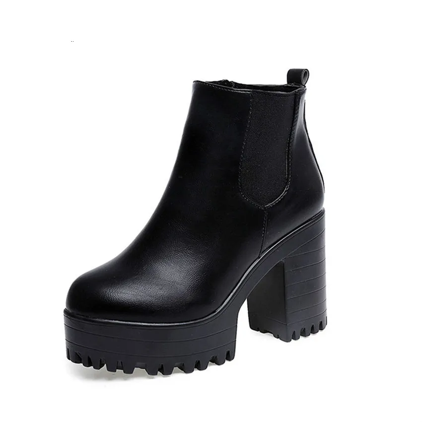 Прямая поставка Botas Mujer Модные женские ботинки на квадратном каблуке и платформе