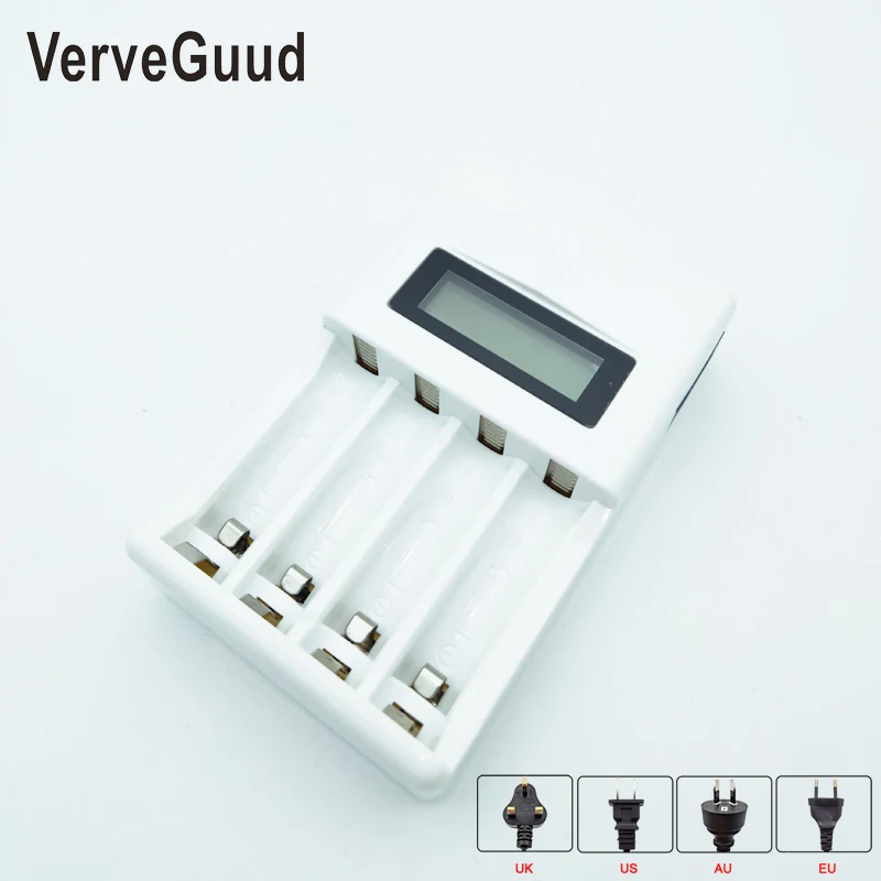 VerveGuud 4Slots LCD Display Smart Intelligent Battery Charger For aa/aaa AA/AAA NI-CD NiCd NI-MH NiMh Rechargeable Batteries |