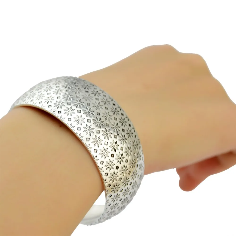 Винтажный металлический каплевидный Цветок Регулируемый широкий браслет