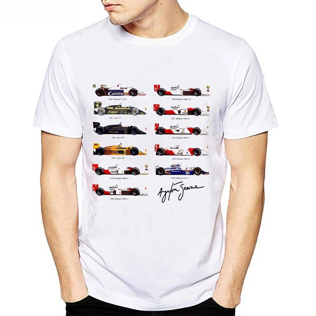 F1 Ayrton Senna футболка для мужчин любителей гоночных машин Мужская крутая белая