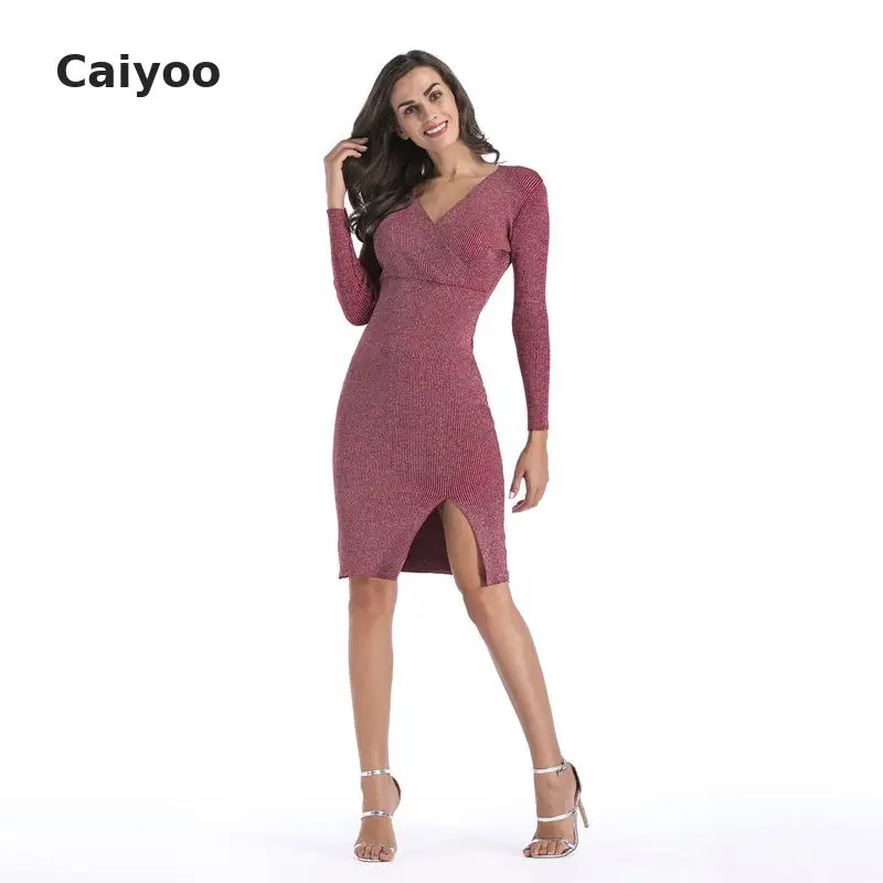 Poncho Direct Selling V-neck Jumper 2018 Autumn Winter New Style V Sleeved Pencil Skirt Knitted Sweater Dress Malha Feminina | Женская