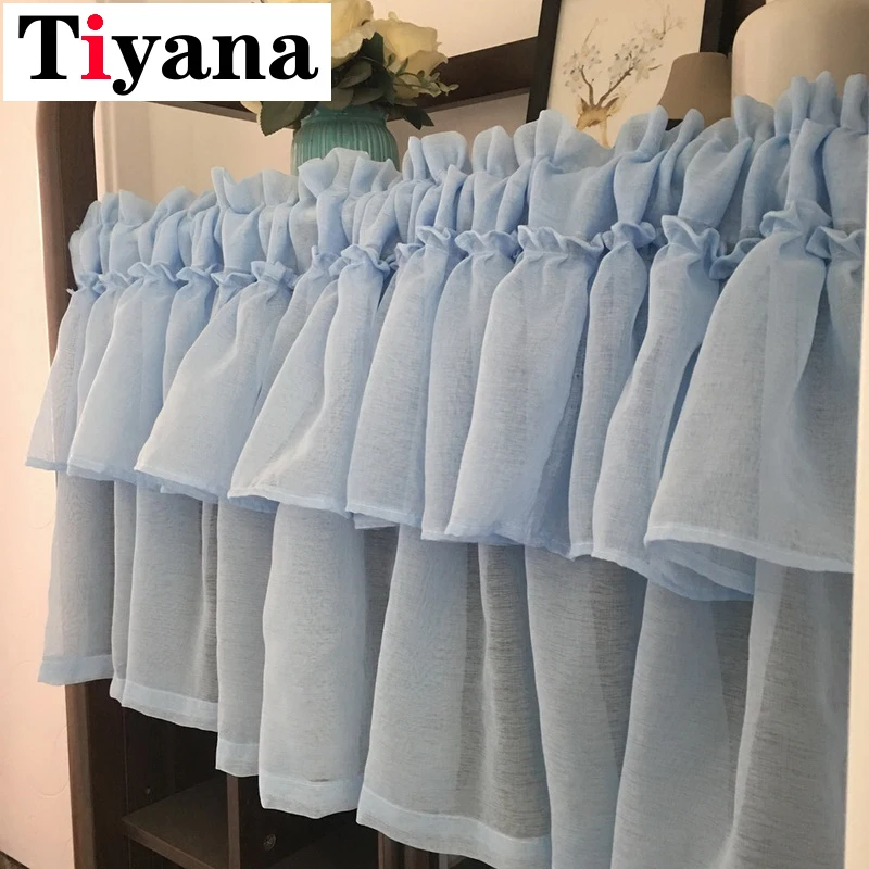 Однотонная Короткая занавеска Valance для декора гостиной кухни двери стола