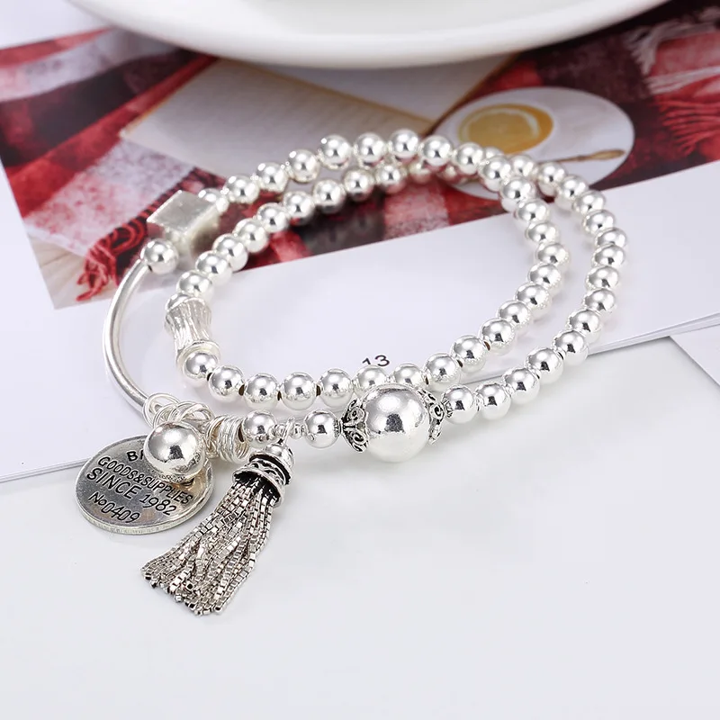 Серебро, корейский шарик, серебряный шарик, бахрома, круглый карты, личность, дикие женщины, браслет-цепочка, цепи оптом