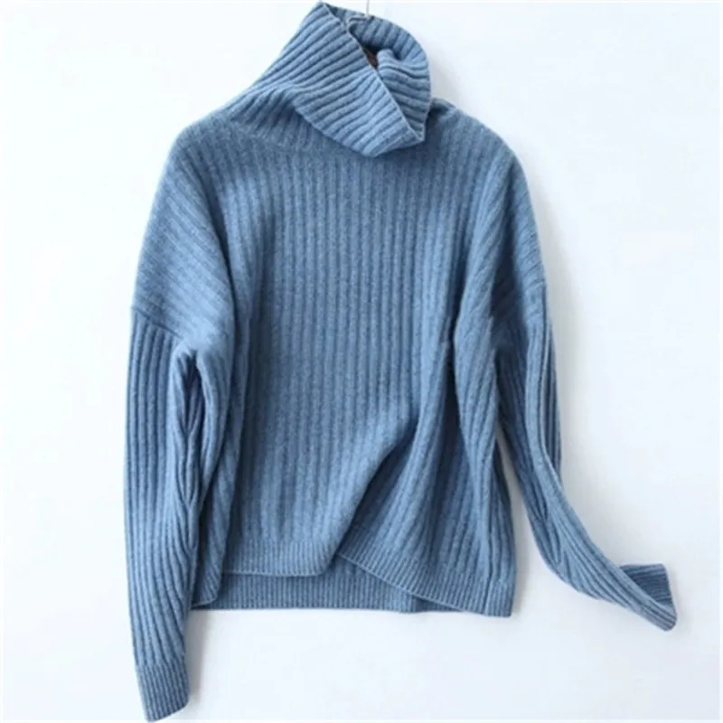 

large size pure cashmere turtleneck knit women fashion solid loose thick pullover sweater S-L retail wholesale
