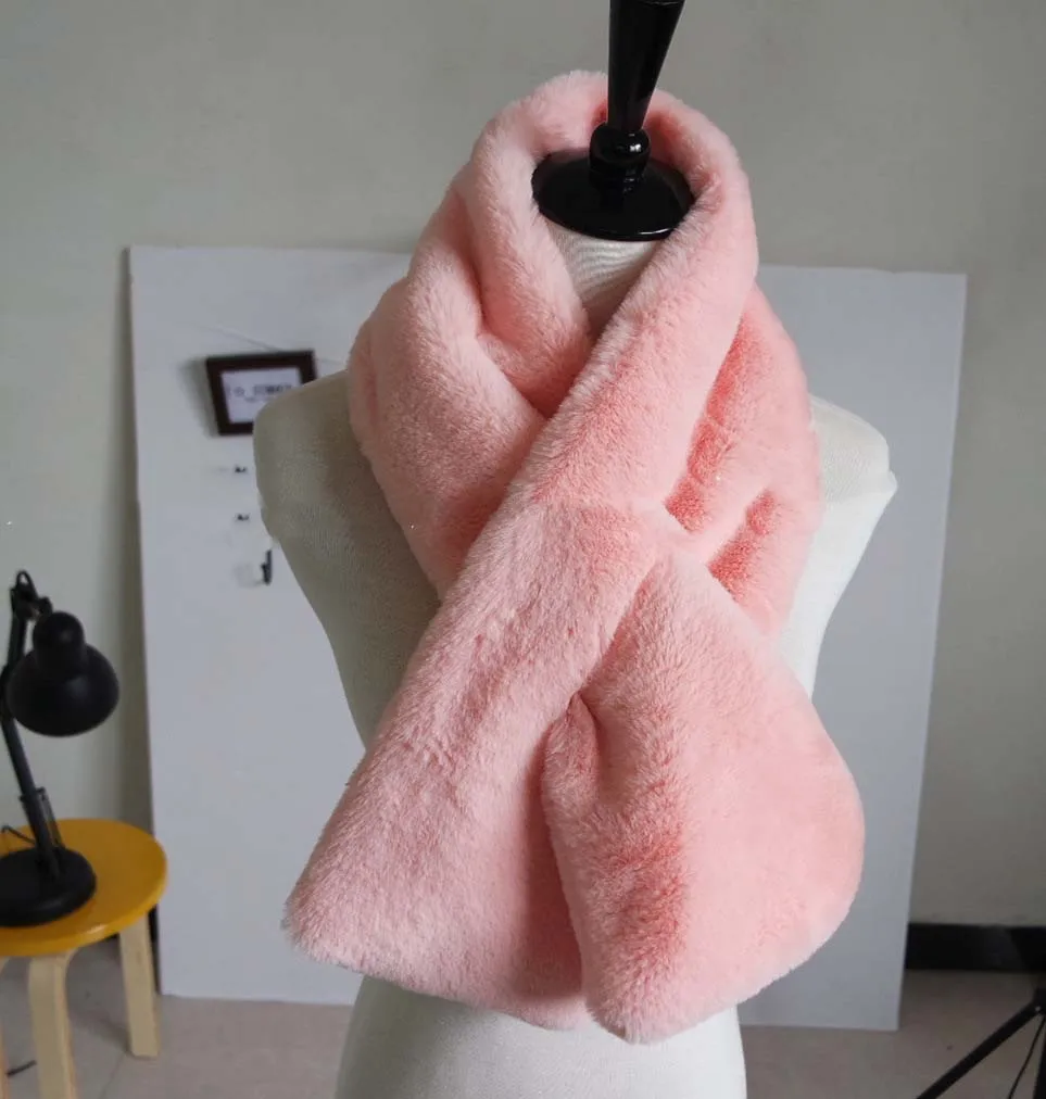 pink 9 цветов 56 см* 12 см воротник из искусственного меха однотонный зимний шарф Женская Ручная работа кролик меховой шарф женские зимние меховые обертывания кольца шарфы - Цвет: pink