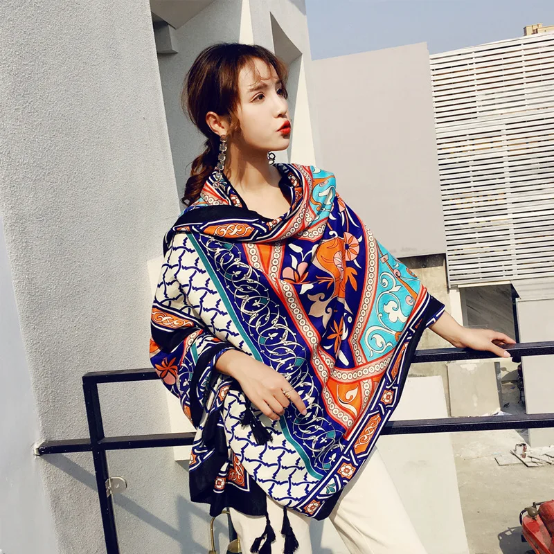 

2019 Silk Scarf Women Summer National Wind Multi-purpose Use Beach Towel Shawl Female Anti-ultraviolet Sun Shade Stoles H3039