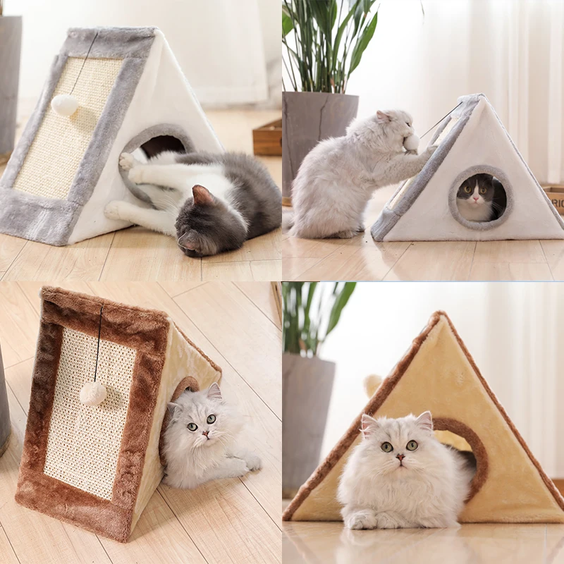 Collapsible Pet Cat House Warm Soft Bed Cute Sandwich Shape Cave Furniture with Scratch Board For Cats | Дом и сад
