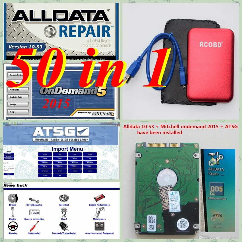 Alldata 10 53 программное обеспечение 2014 mi tchell ondemand 2015 для ремонта авто 50в1 1 ТБ hdd + vivid