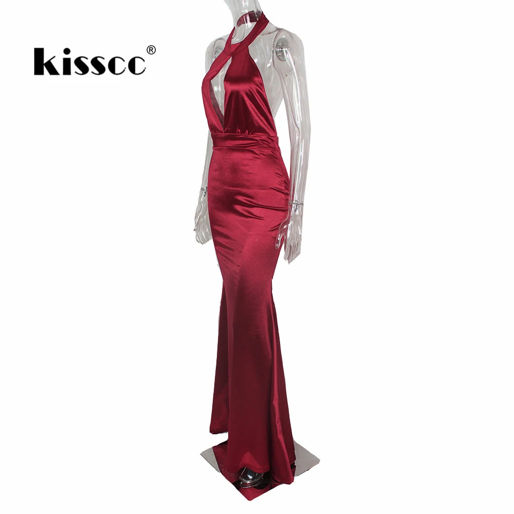 Сексуальное Красное сатиновое платье с лямкой на шее длинное вырезом спине без