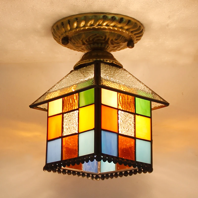 Mediterráneo Retro Vintage turco lámpara de techo E27 bombilla Mosaico hecho a mano de Vidrio colorido LED pasillo Balcón de entrada de luz