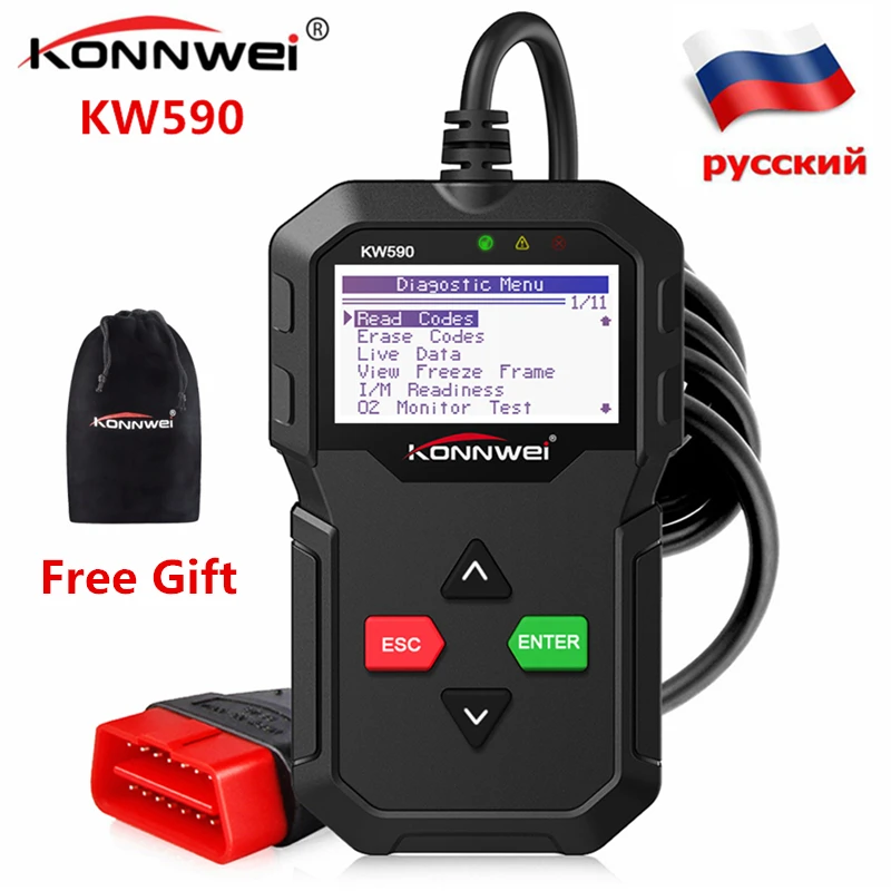 KONNWEI KW590 ODB2 Автомобильный сканер OBD2 OBD диагностический на русском языке