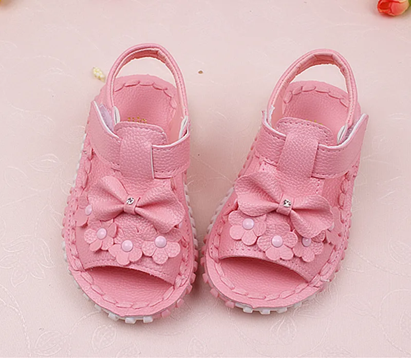 

Sandals Summer Girls Solid Color Bows Flowers Princess Children's Baby Shoes Eur 21-25