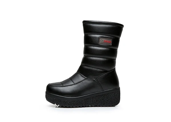 Black New Winter Mid Calf Boots Women Genuine Leather Boots Wedges Round Toe Mid Heels Boots High Quality Shoes Size 34-41 M4.0 - Цвет: Black
