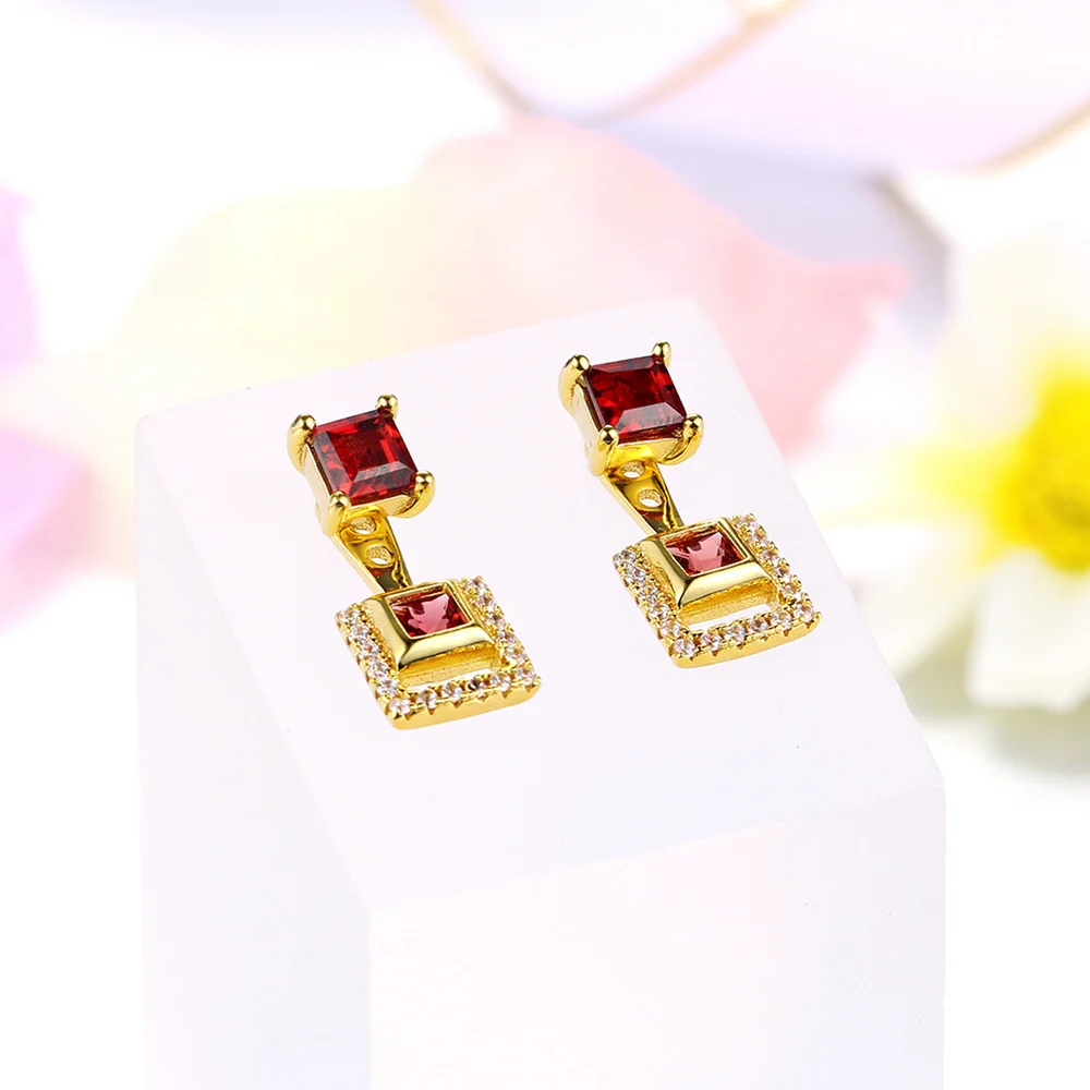 Серьги гранулы MoBuy MBEI014 квадратные серьги с красным гранатом капельки из