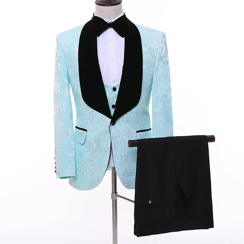 

Men Blazer Suit Set Flower Pattern Slim Fit Wedding Groom Tuxedo For Men Single Breasted Suits Prom Best Man Wear Blazer
