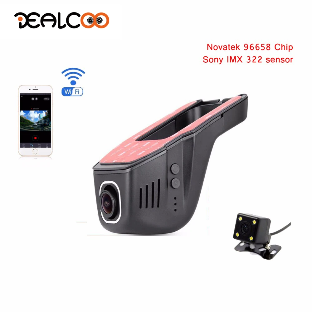 Dealcoo Автомобильный dvr камера двойной объектив Дэш wifi регистратор автомобиля с