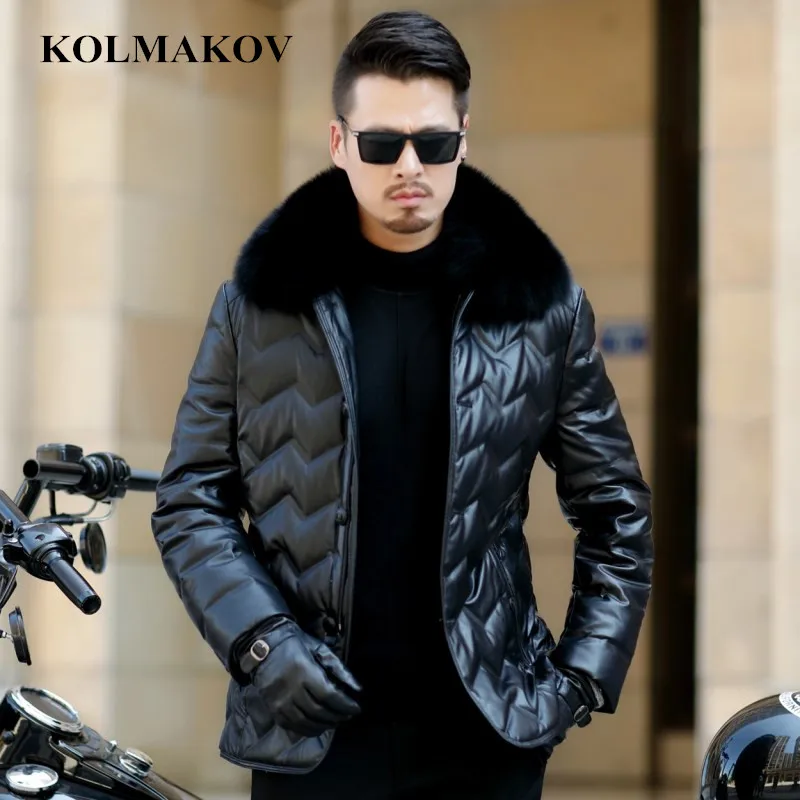 

KOLMAKOV 2022 New Men's PU Down Jackets Fox Fur Collar Coats Winter Mens Short Parkas M-3XL Thicken Waterproof Overcoats Homme