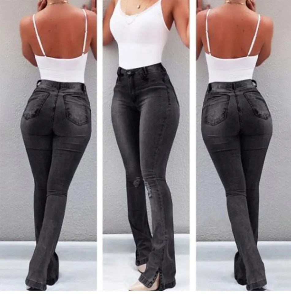 jeans woman new Retro wash elastic hips South American style wide leg flare plus size women jeans
