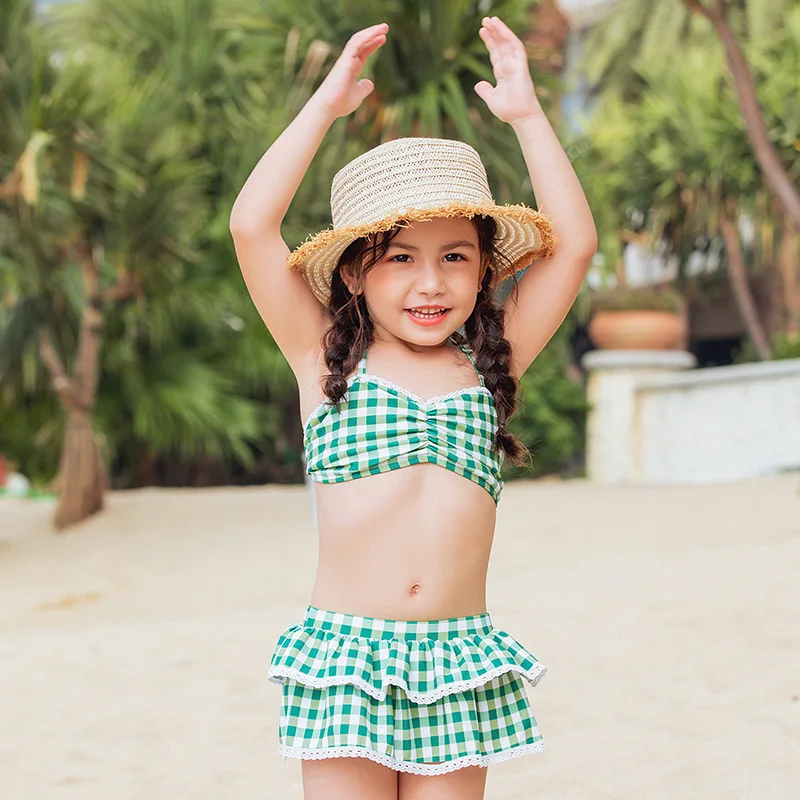 Милый купальный костюм в клетку для малышей из двух предметов детское