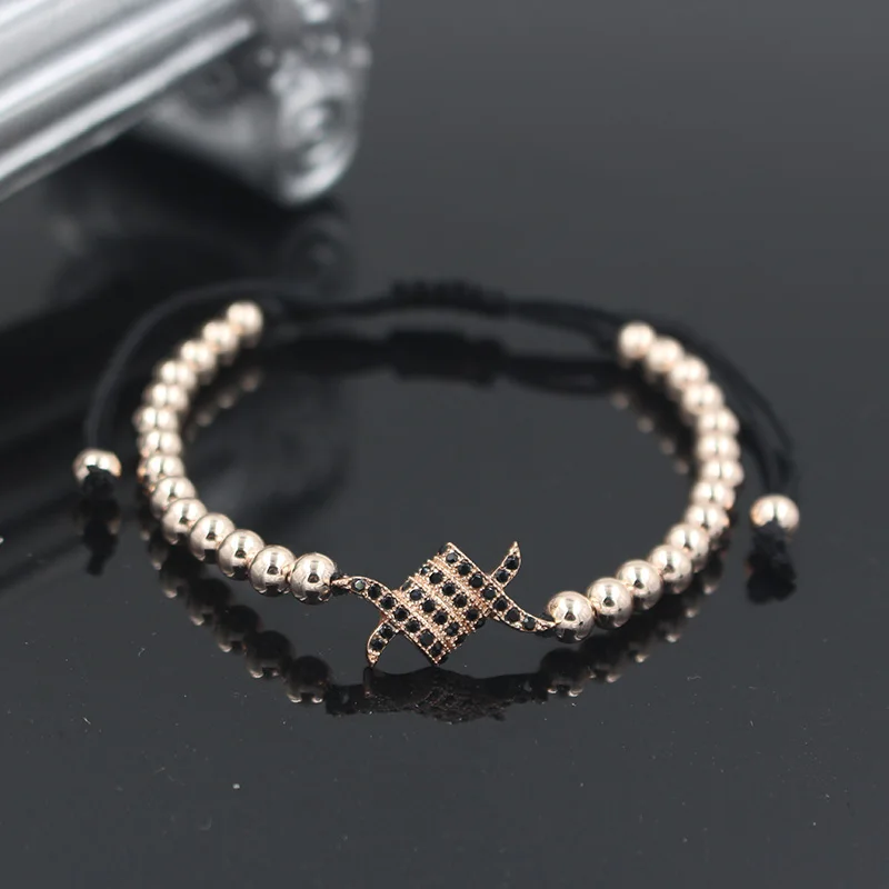 PINIYA Модный женский браслет с черным фианитом 5 мм золотой медный бисер плетение