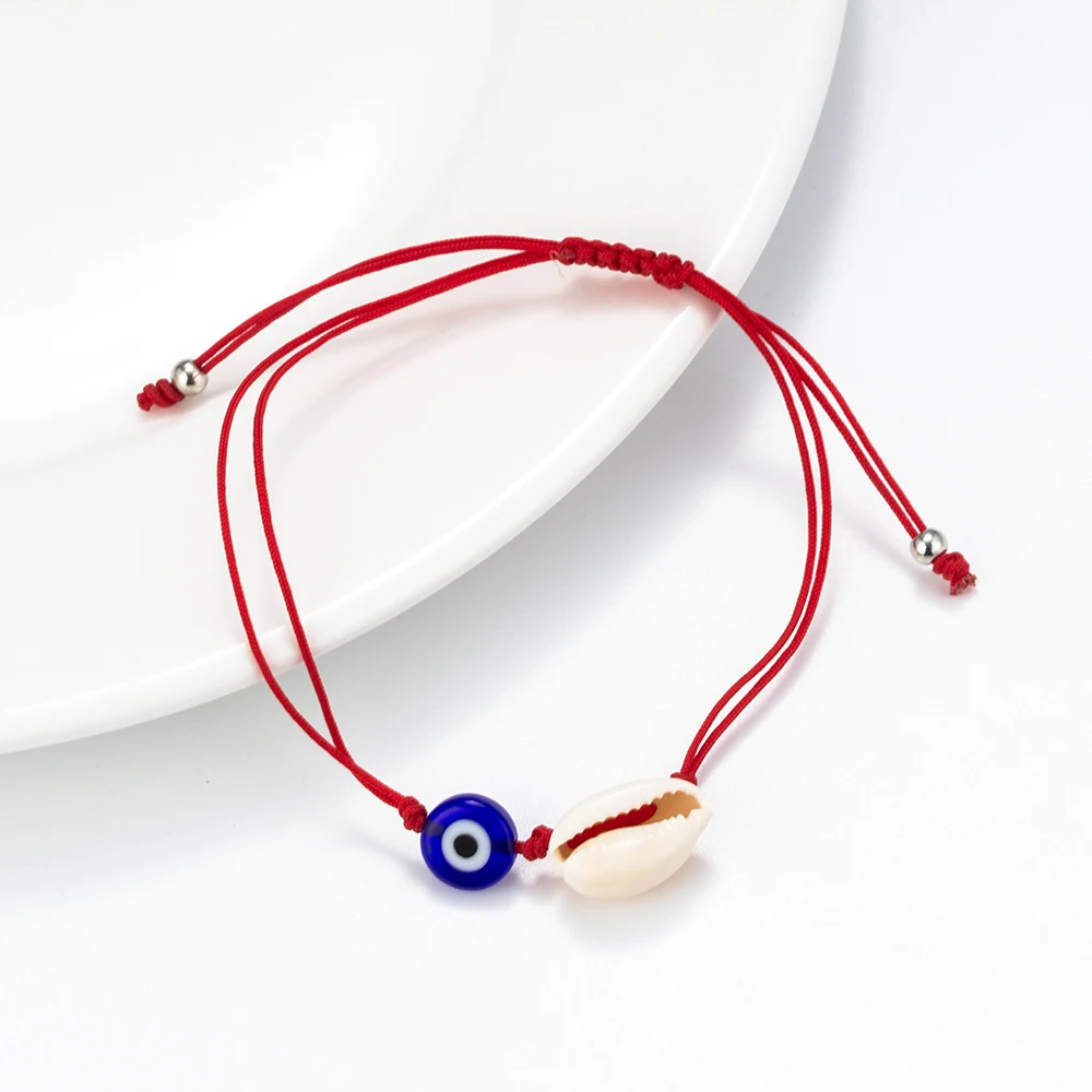 Плетеный кожаный браслет Lucky Eye с ракушками ножные браслеты сглаза черный красный