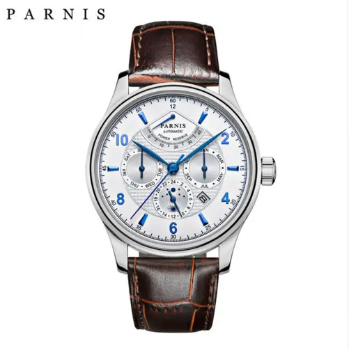 Parnis, 43 мм, сапфировое стекло, тонкий, Miyota 9100, механизм, запас хода, механические, автоматические мужские часы, месяц, день, шоу, часы