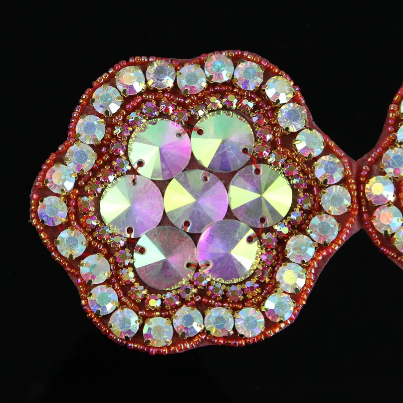 1 шт. красный пояс из смолы со стразами вышитый бисером Цветок Аппликация Планки