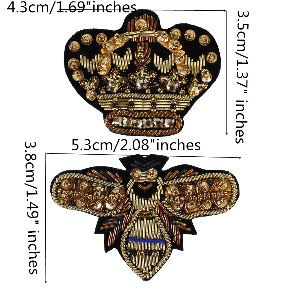 1pc Bee Crown Wreath Tiger Badge Love Heart Indian Silk Patch Beaded Applique Patches Vintage Embroidered Sewing P87 |