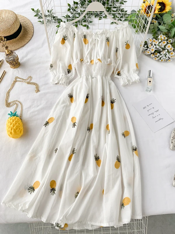 2019 новые модные женские платья без бретелек плечи платье с вышивкой клубники