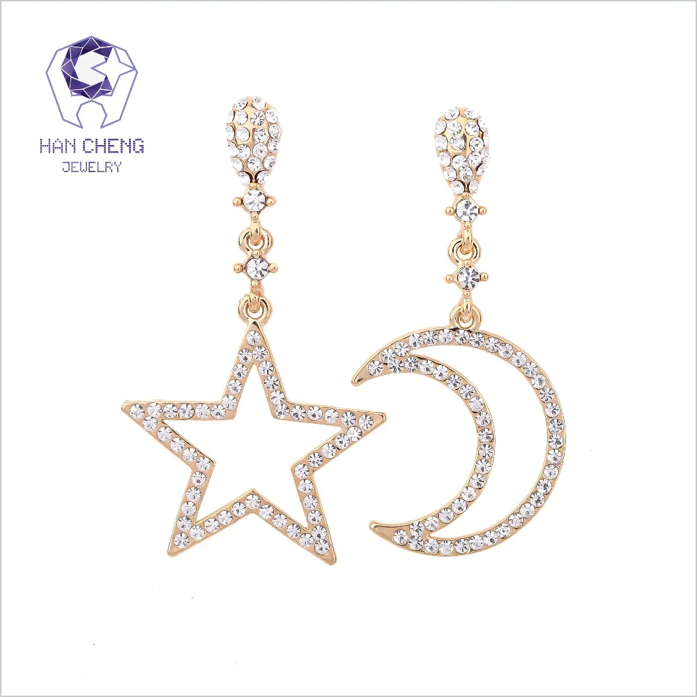 Новые Модные полые висячие серьги HanCheng с золотым драгоценным камнем Стразы Луна