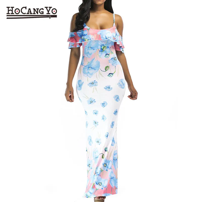2019 Новое Платье макси с оборками цветочный принт сексуальное платье открытыми