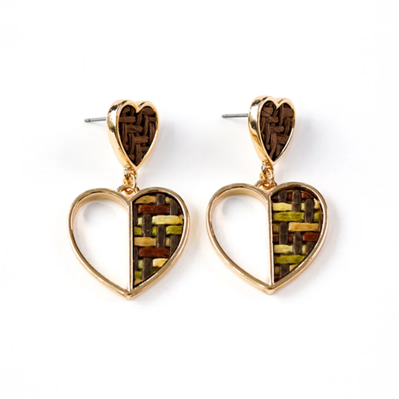 Подвеска в виде сердца висячие серьги тканые винтажном стиле травы ручная работа