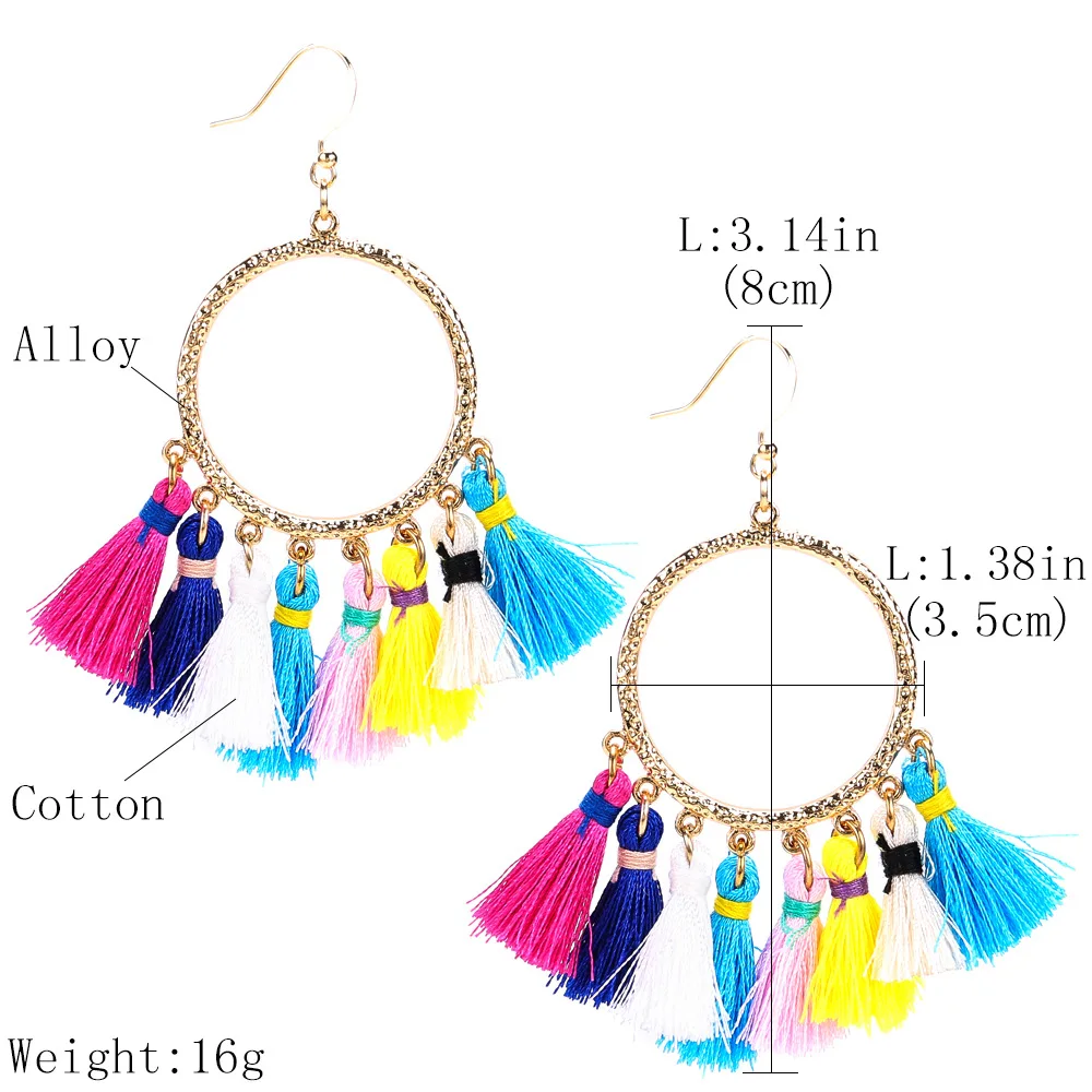 S.VEX Vintage Color Design Tassel Earrings Big Peace Shaped for Women Statement Oorbellen Jewelry Charm Stud | Украшения и