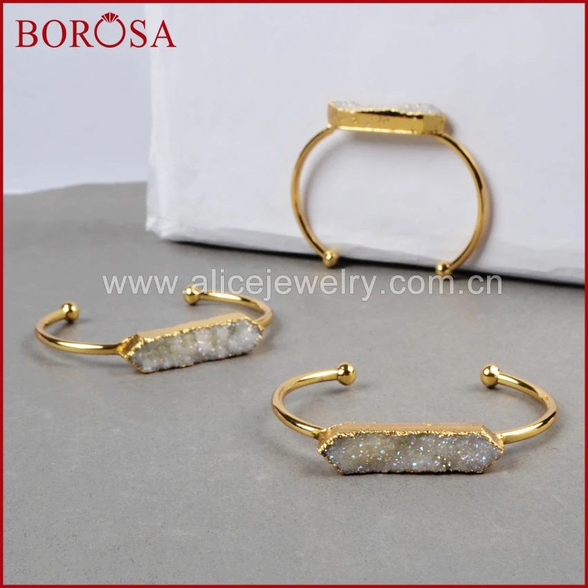 BOROSA 5 шт. натуральный хрустальный титановый AB Geode Druzy браслеты золотой цвет