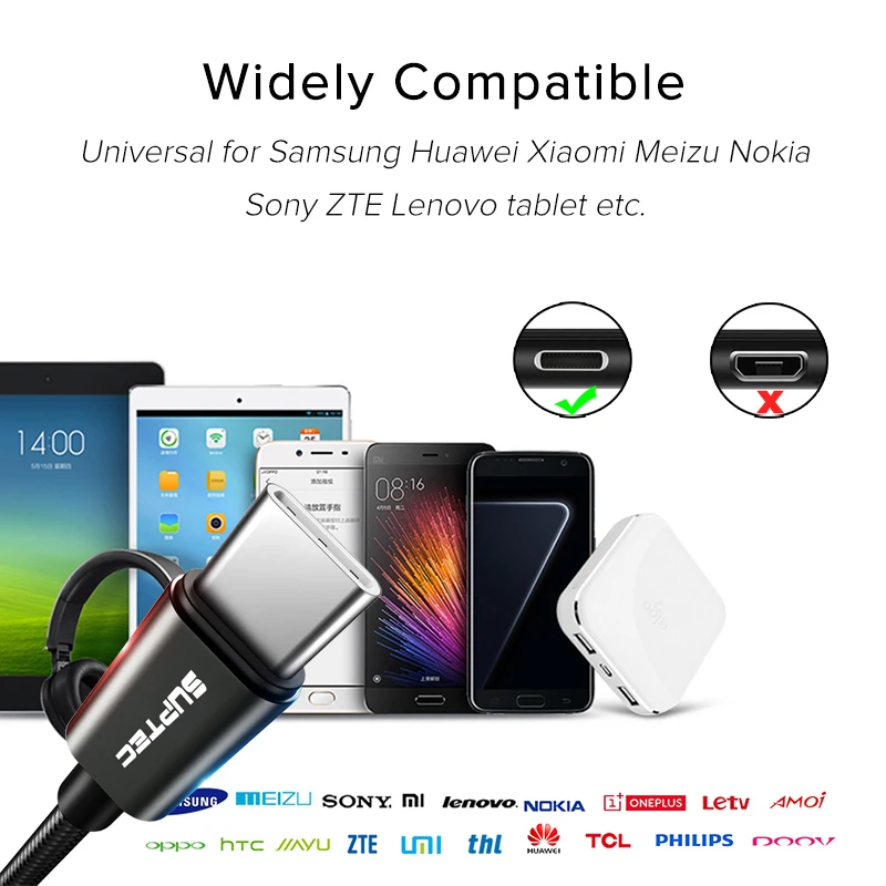 USB кабель SUPTEC типа C для быстрой зарядки телефона Type Samsung S10 S9 S8 Plus Xiaomi K20 Pro Oneplus