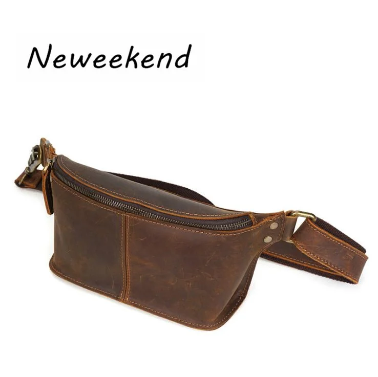 Crazy Horse Real Leather Genuine Cowhide Men's Waist Bag Patchwork Hip Blet Pack Treval Messenger Bum Bag For Man