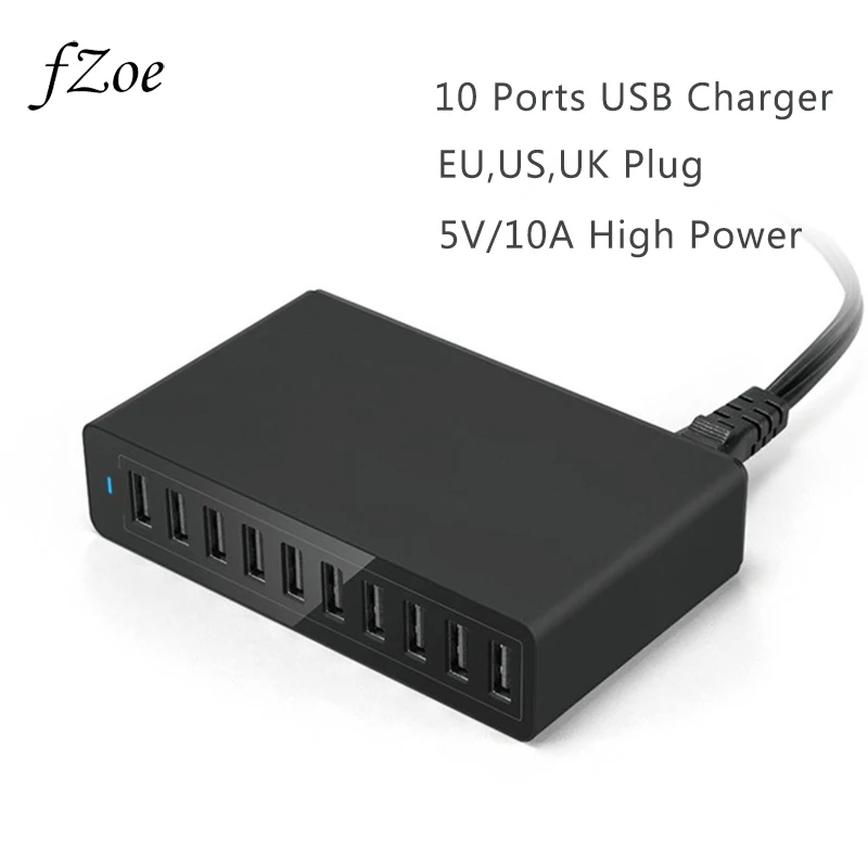 FZoe 5 В 10A Smart Travel 10 USB Зарядное устройство настольных ПК Портативный EU/US/UK